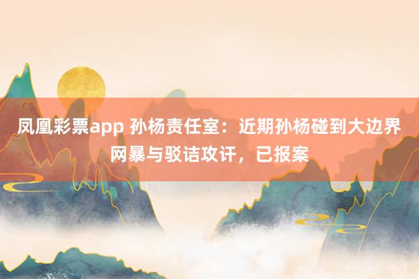 凤凰彩票app 孙杨责任室：近期孙杨碰到大边界网暴与驳诘攻讦，已报案