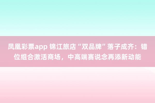 凤凰彩票app 锦江旅店“双品牌”落子成齐：错位组合激活商场，中高端赛说念再添新动能