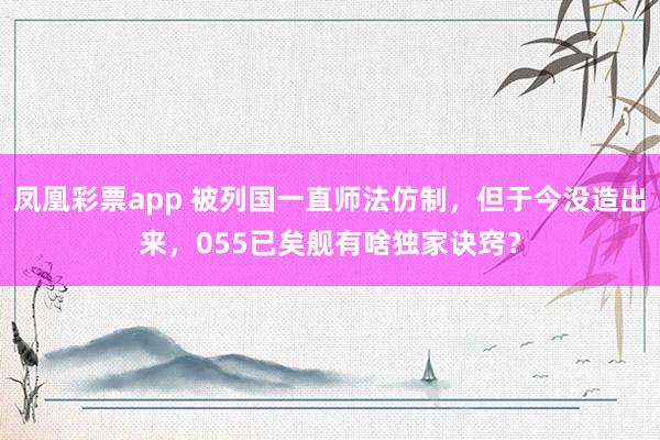 凤凰彩票app 被列国一直师法仿制，但于今没造出来，055已矣舰有啥独家诀窍？