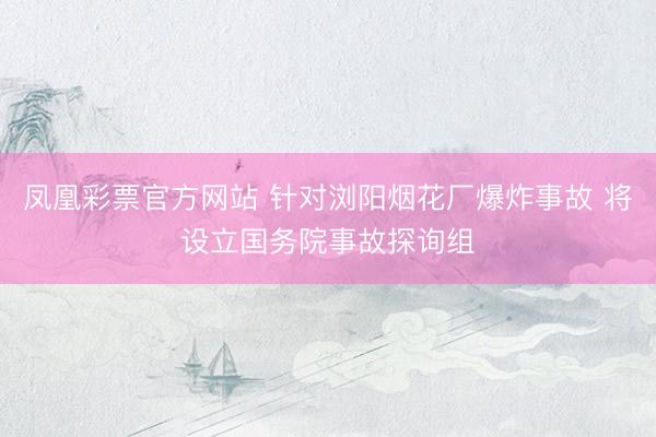凤凰彩票官方网站 针对浏阳烟花厂爆炸事故 将设立国务院事故探询组